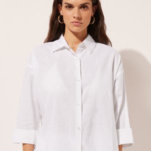 Cropped Linen and Viscose Shirt