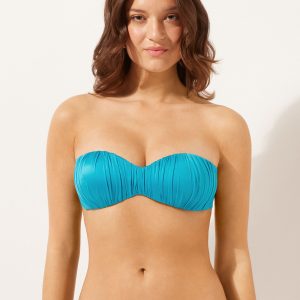 Graduated Padded Bandeau Swimsuit Top Shiny Satin
