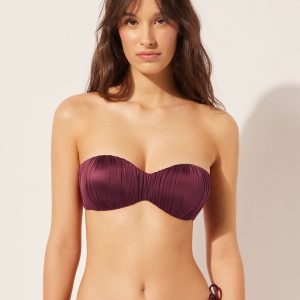 Graduated Padded Bandeau Swimsuit Top Shiny Satin