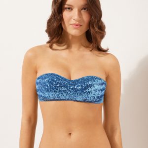Padded Bandeau Swimsuit Top Surface Royal