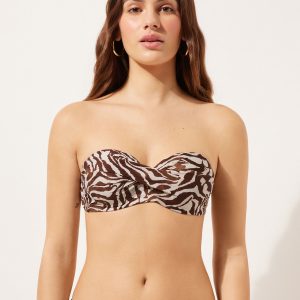 Bandeau Swimsuit Top Brown Zebra