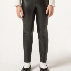 Girls’ Leather Effect Thermal Leggings