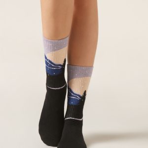 Mountain-Patterned Socks with Cashmere